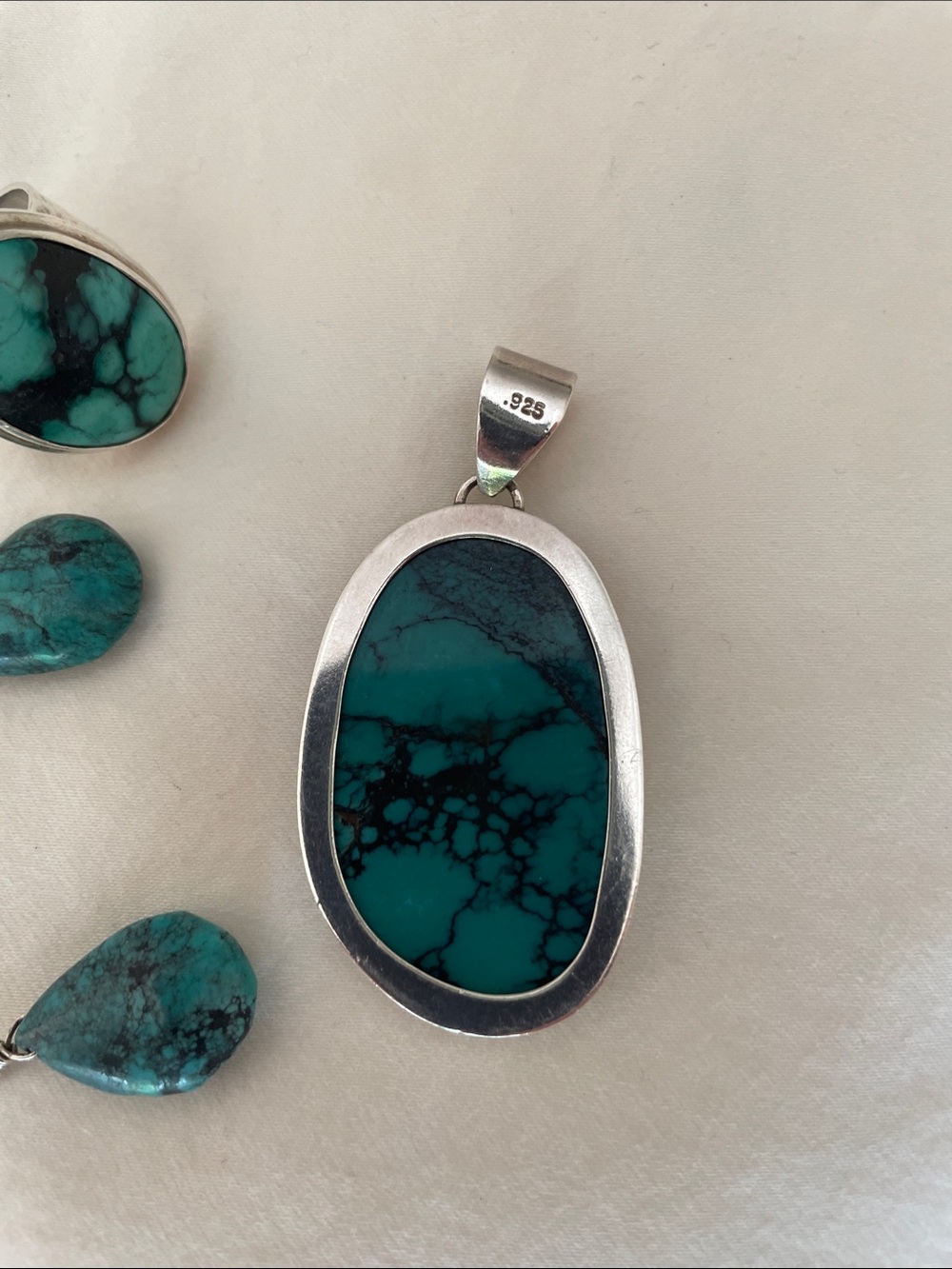 Artisan Turquoise Necklace and Earring Set - Blue-Green Turquoise - Picture 2 of 6